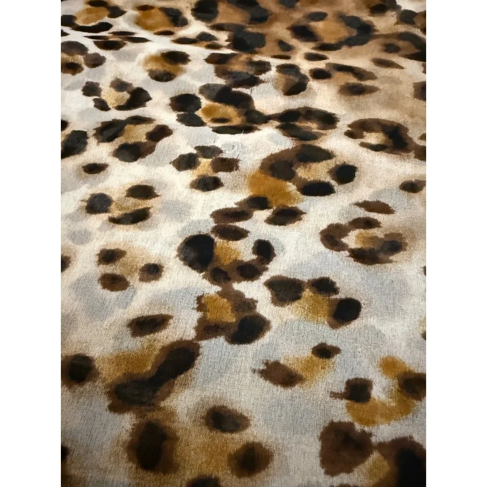 Vibrant Floral Print Scarf Sheer Lightweight Leopard‎ Accent
